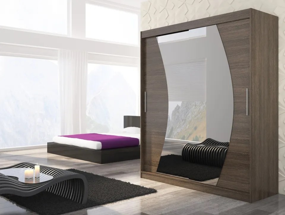 Dulap cu usi glisante si oglinda 180x215 cm, Dolores, ADRK Furniture (Culoare: Sonoma)