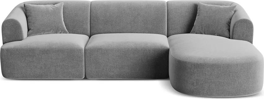 Colțar gri deschis cu tapițerie din catifea (cu colț pe partea dreaptă/cu șezlong) Campi – Cosmopolitan Design