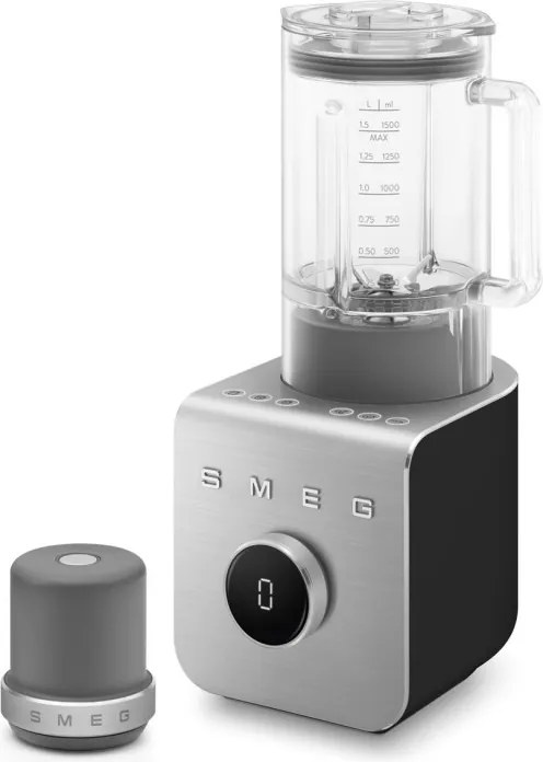 Blender Smeg Collezione BLC02BLMEU, 1400 W, 1,5 l, 22 000 rpm, 5 programe, 9 viteze, Măcinare gheață, Oțel inoxidabil, Negru/Inox