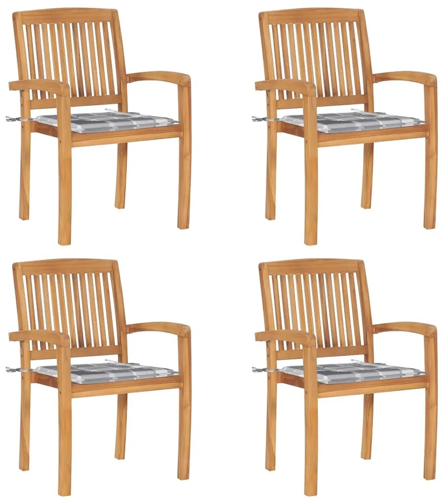 vidaXL Scaune grădină stivuibile cu perne, 4 buc, lemn masiv tec