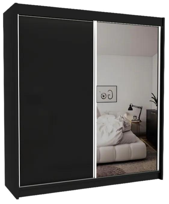 Supermobel Dulap cu uși glisante și oglindă PATTI, negru, 200x216x61
