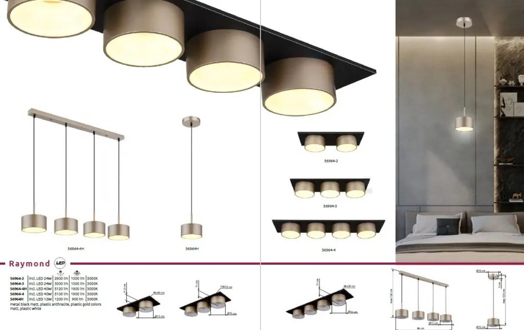 Lustra cu 4 Pendule LED sampanie negru RAYMOND