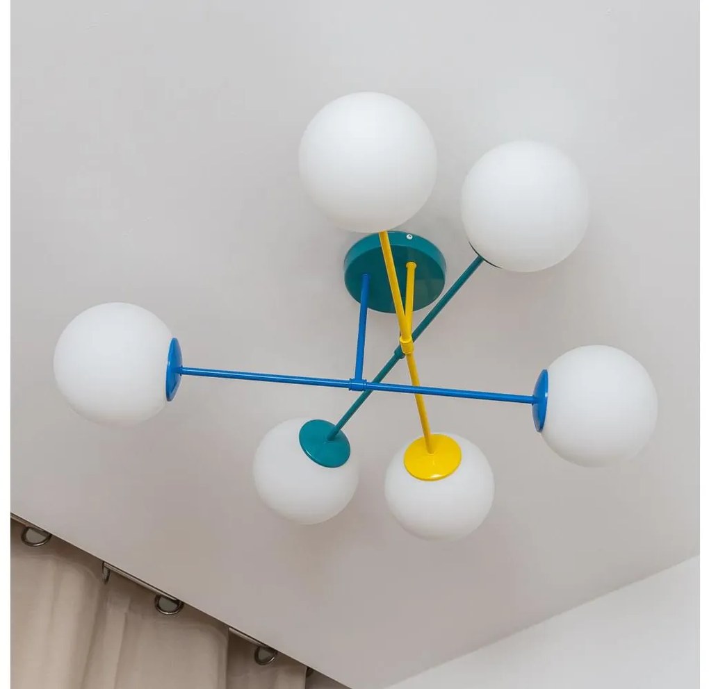 Lustră de tavan MOON, 6 x E27, 15 W, 230 V, turcoaz/galben/albastru