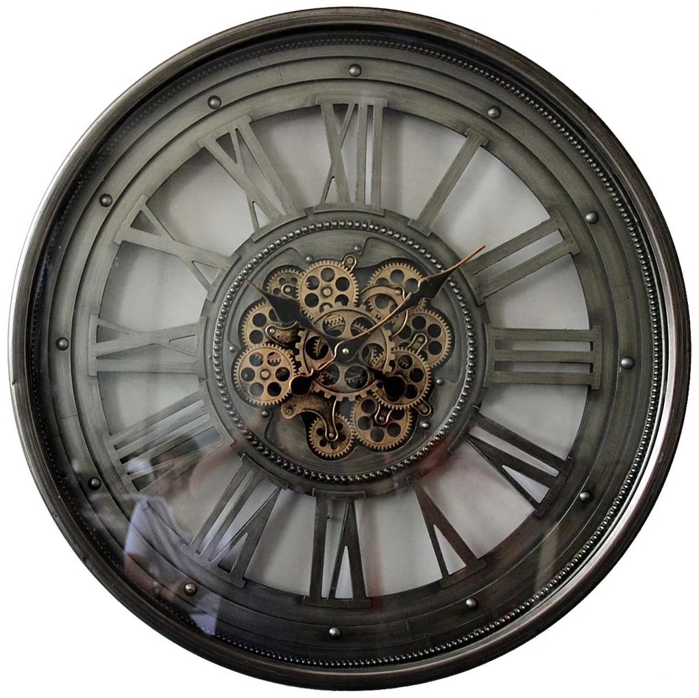 Ceas de perete metal si sticla argintiu 80cm
