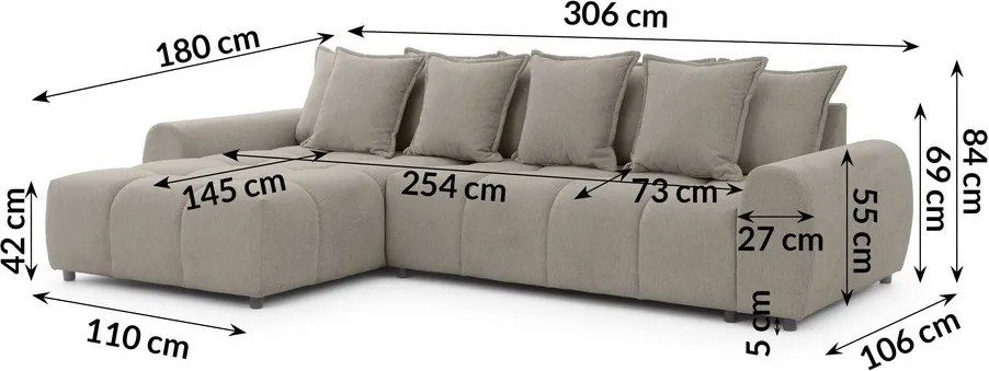 Colțar taupe (cu colț pe partea stângă/cu șezlong) Albane – Ropez