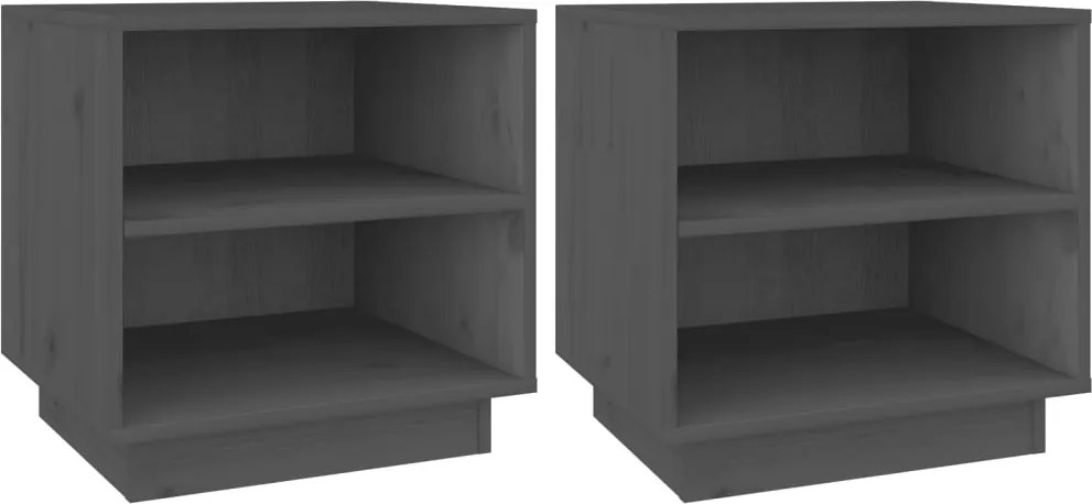vidaXL Noptiere, 2 buc., gri, 40x34x40 cm, lemn masiv de pin