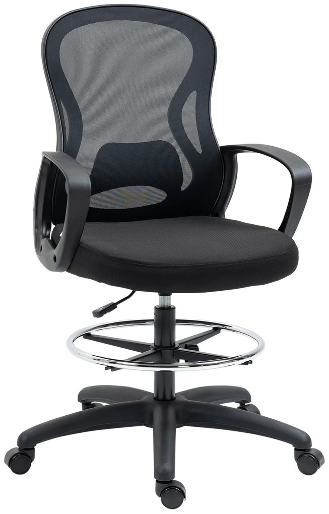 Vinsetto Scaun de birou cu șezut înalt fotoliu de birou din plasă înălțime reglabilă rotativ cu suport pentru picioare negru | Aosom Romania