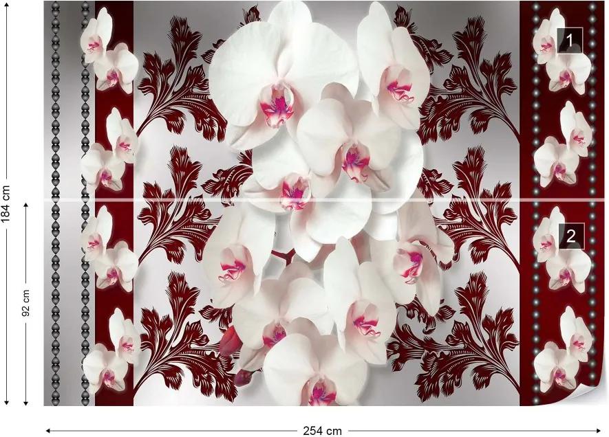 GLIX Fototapet - Luxury Floral Design Orchids Red Vliesová tapeta  - 254x184 cm