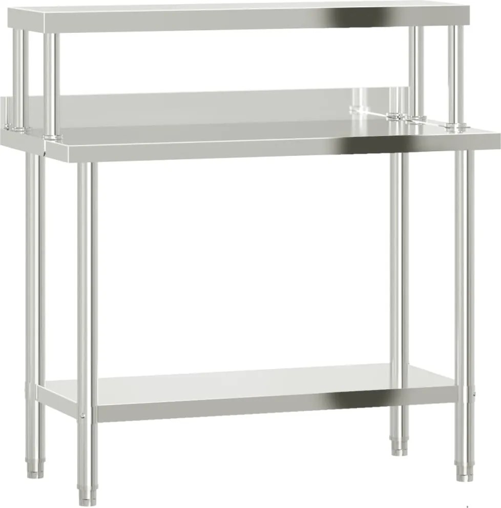 vidaXL Masă bucătărie cu raft superior, 110x55x120 cm, oțel inoxidabil