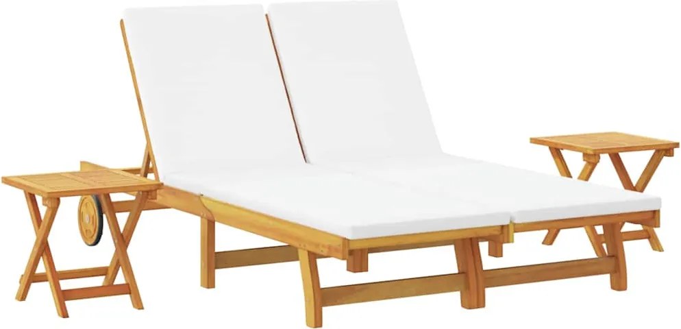 vidaXL Șezlong cu pernă Alb crem Lemn Solid de Acacia
