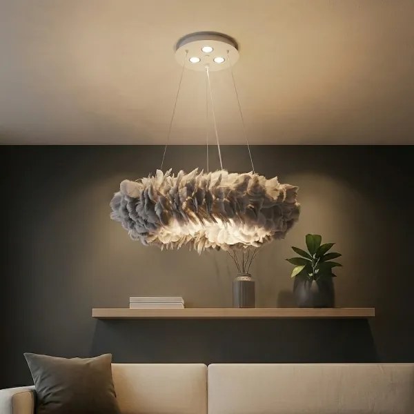 Brilagi - Candelabru LED suspendat pe cablu FEATHER 3xE27/40W/230V + 3xLED/3W Ø 50 cm, gri