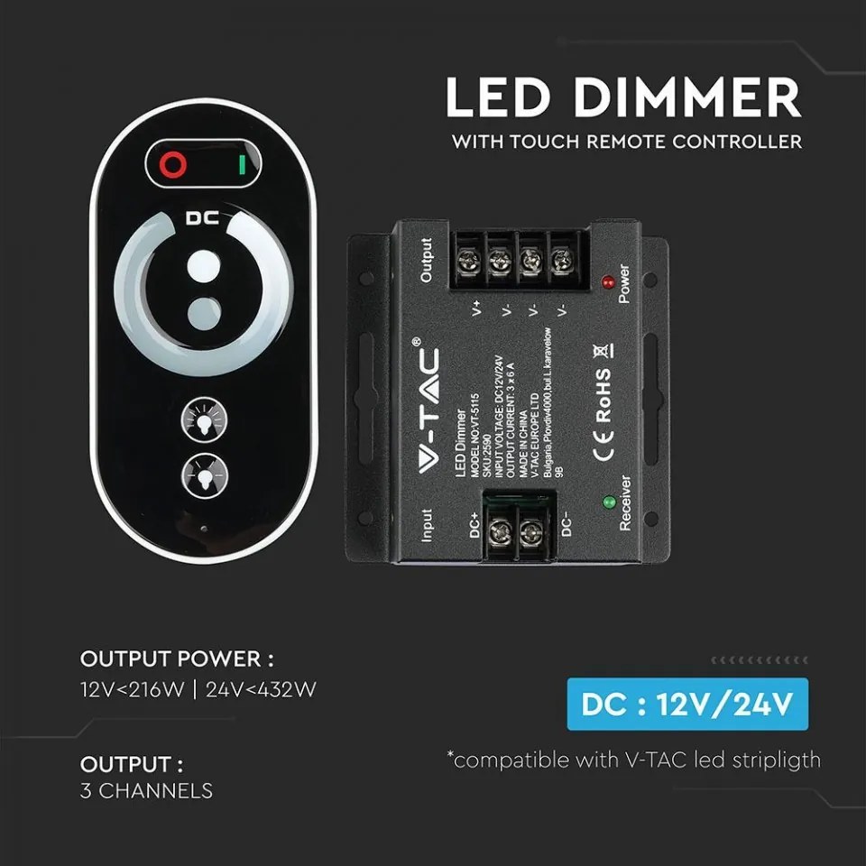 Controller banda led touch monocolor 12-24V 18A