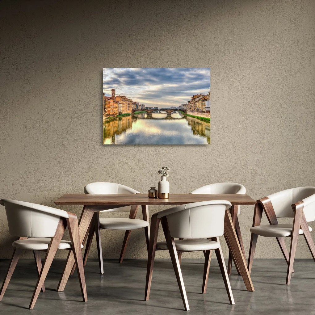 Tablou pe sticlă orașului cu râu (70x50 cm)