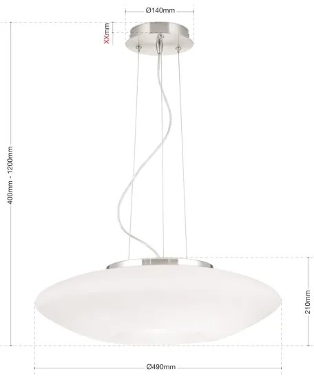 Lustră pe cablu Orion HL 6-1559/2 BLANC 2xE27/60W/230V d. 49 cm crom mat