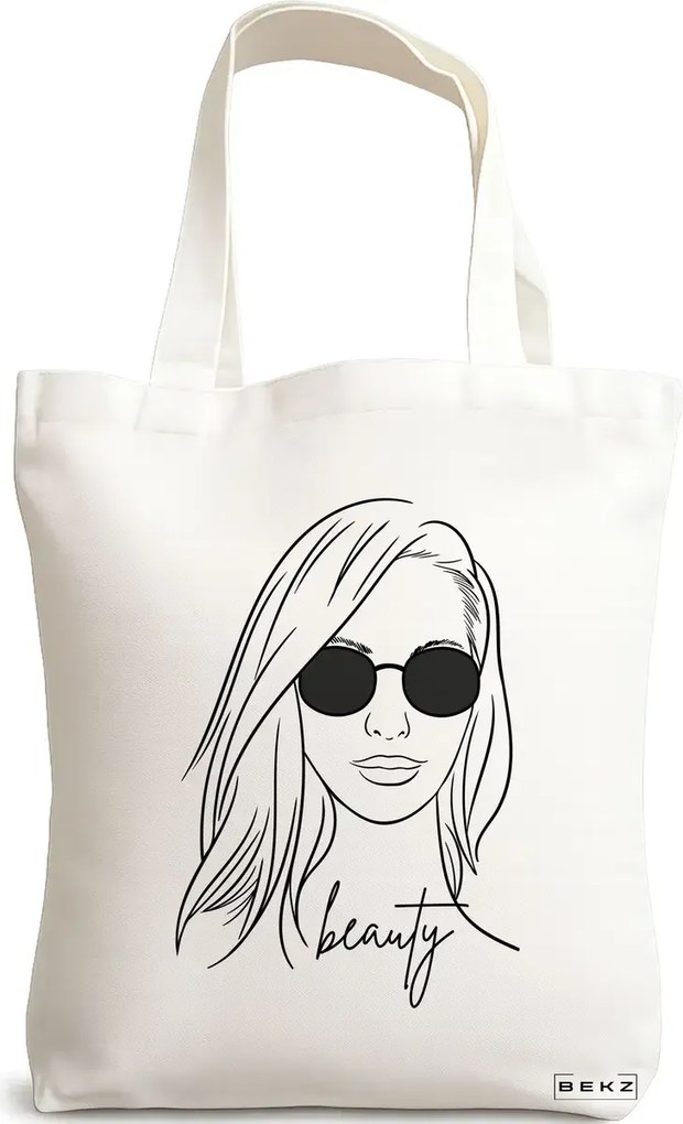 Sacosa de Panza pentru Cumparaturi, Geanta Tote, model Beauty Girl, 38x34.5 cm, Alba, BEKZ®