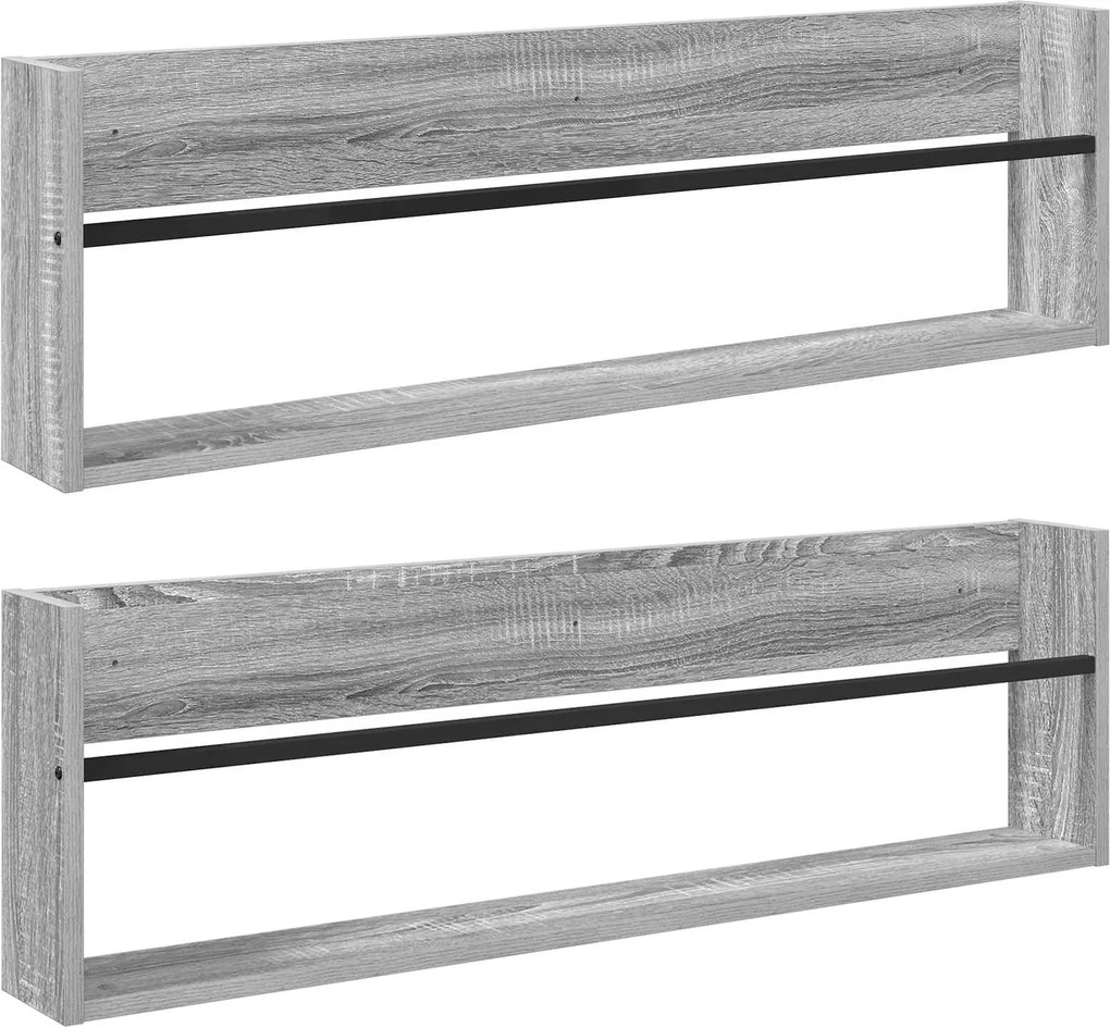 vidaXL Raft pentru reviste cu raft 2 pcs Gri Sonoma 100 x 12 x 30 cm