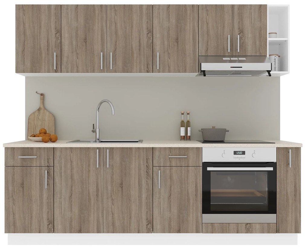 Set Bucatarie Karo V17, Stejar Sonoma Inchis/Alb, Blat Thermo 28 mm, L 240 cm