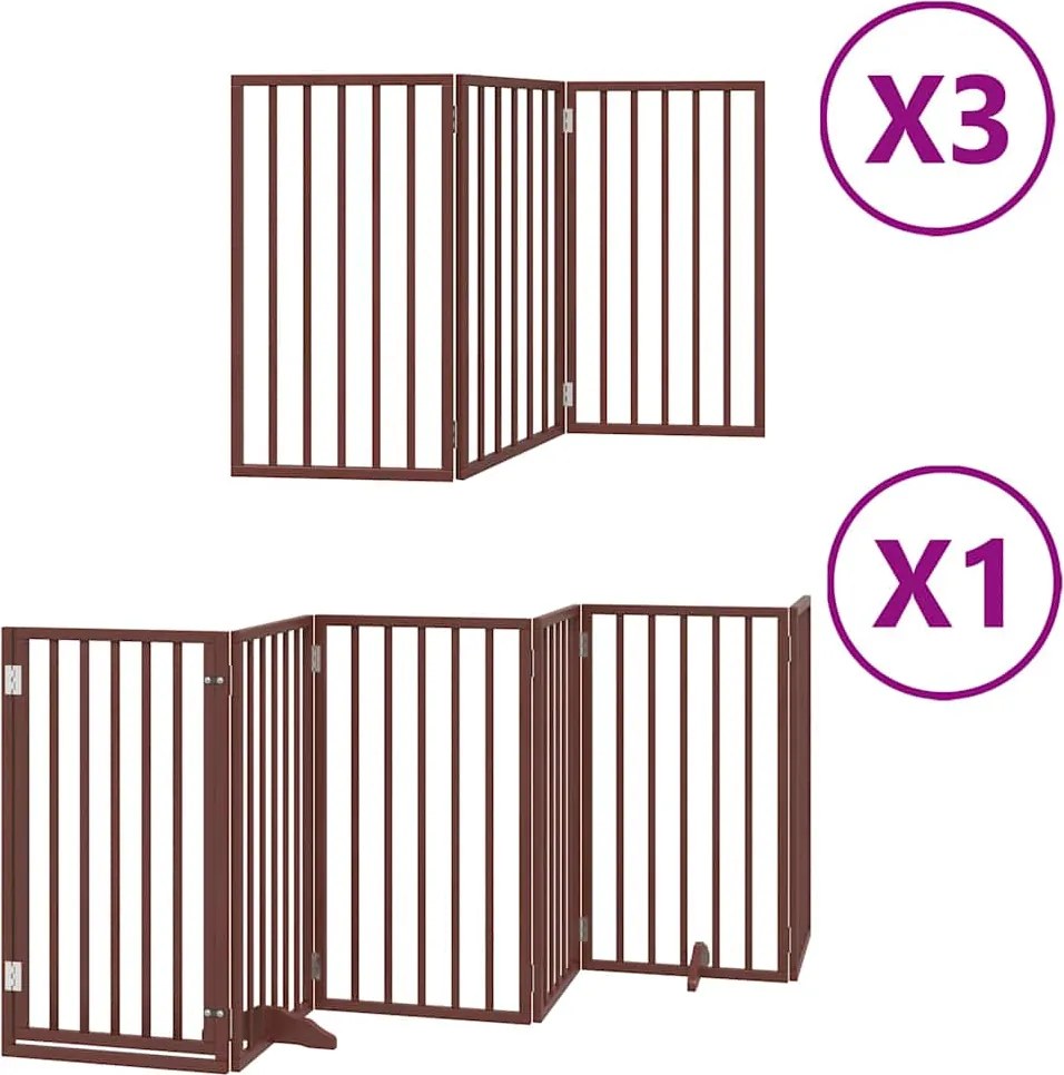 vidaXL Poartă câini pliabilă cu ușă 15 panouri maro 750 cm, lemn plop