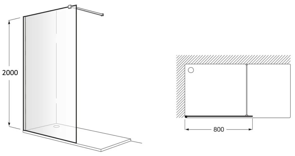 Perete sticla dus Walk In Roca District 80xH200 cm, profil negru mat