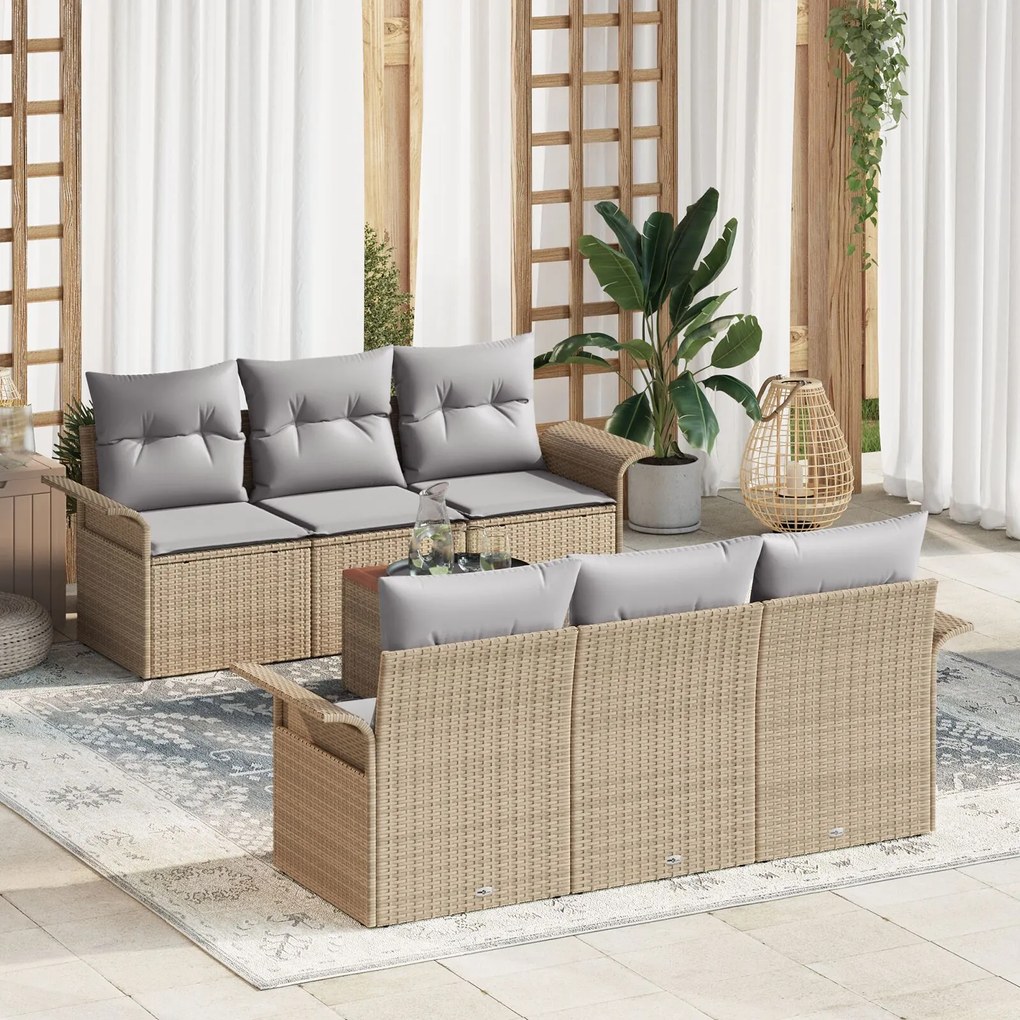 vidaXL Set de canapele pentru grădină 7 pcs Bej Rattan poli