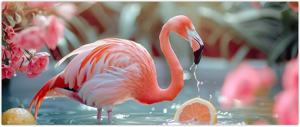Tablou - Flamingo în iaz (120x50 cm)