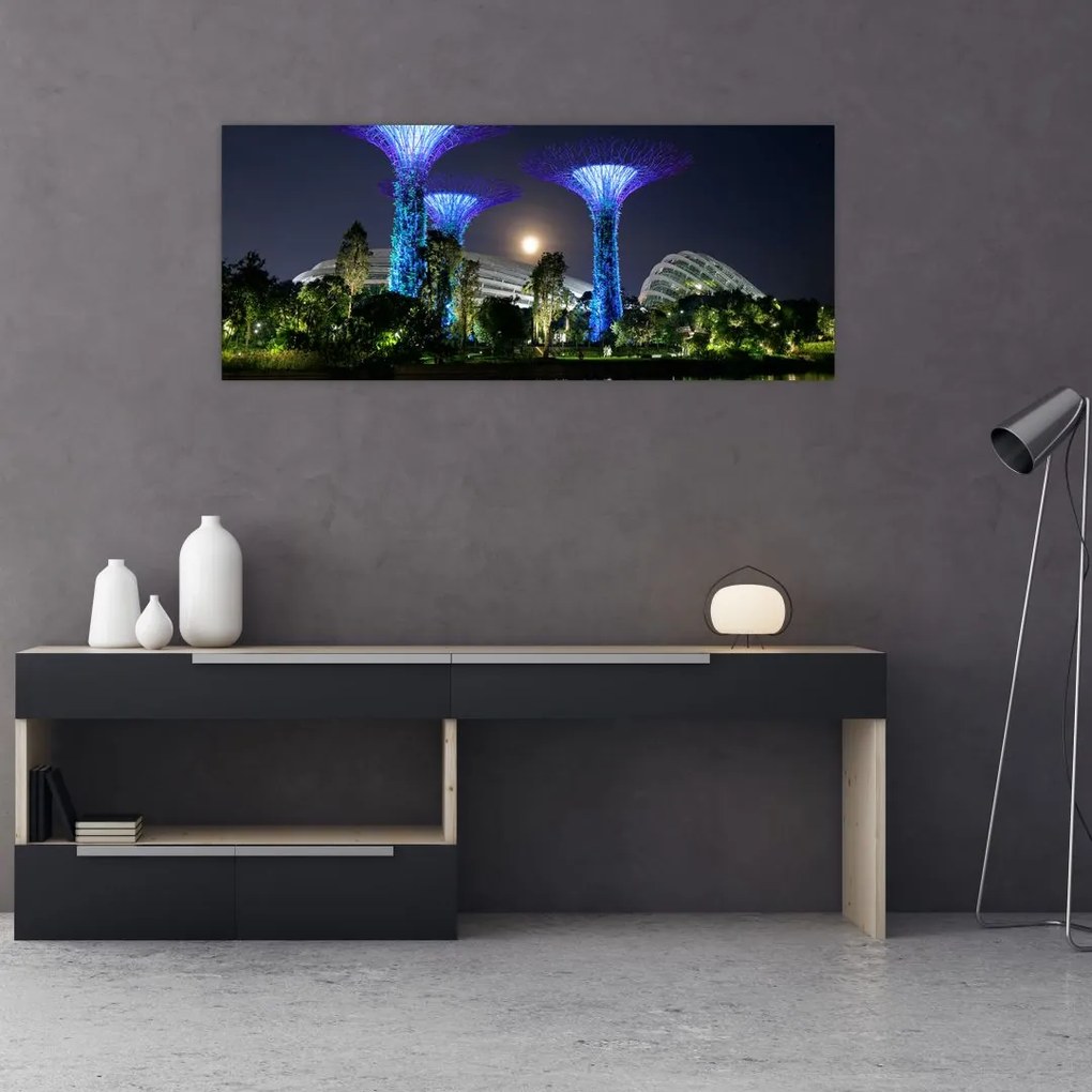 Tablou cu lună plină în grădinile din Singapur (120x50 cm)