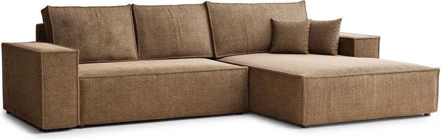 Colțar maro deschis extensibil/cu spațiu de depozitare cu tapițerie din chenille (cu colț pe partea dreaptă/cu șezlong) Maze – Maison de Rêve