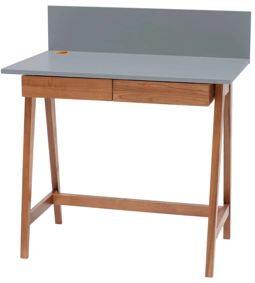 Birou cu bază din lemn de frasin Ragaba Luka Oak, lungime 85 cm, gri