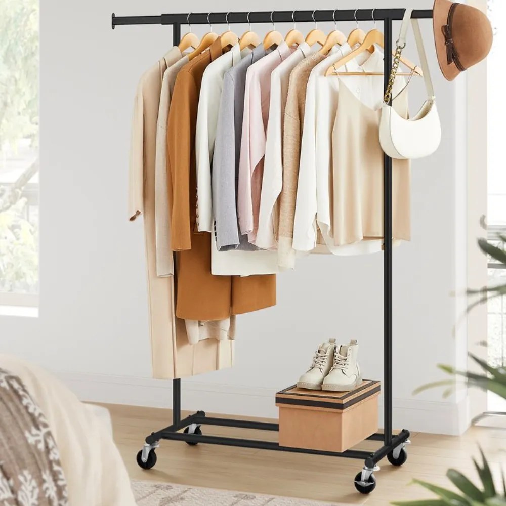 Suport pentru haine INEZ cu roți, max.90kg, 83,5x45x160cm, negru SongmicsHome