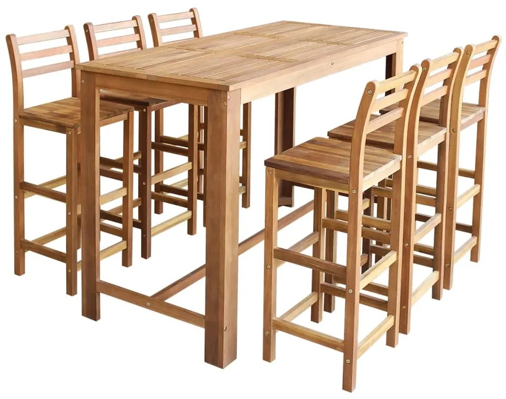 Set masă și scaune de bar, 7 piese, lemn masiv de acacia
