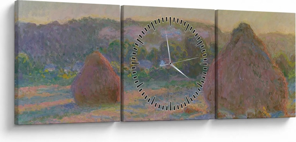 Tablou - Claude Monet, Stacks of Wheat (End of Summer) , reproducere (cu ceas) (90x30 cm)