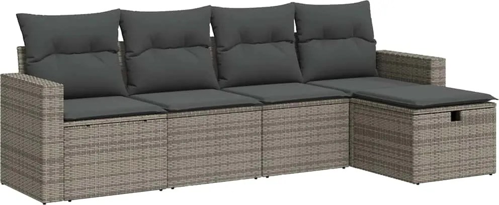 vidaXL Set canapea de grădină cu perne, 5 piese, gri, poliratan