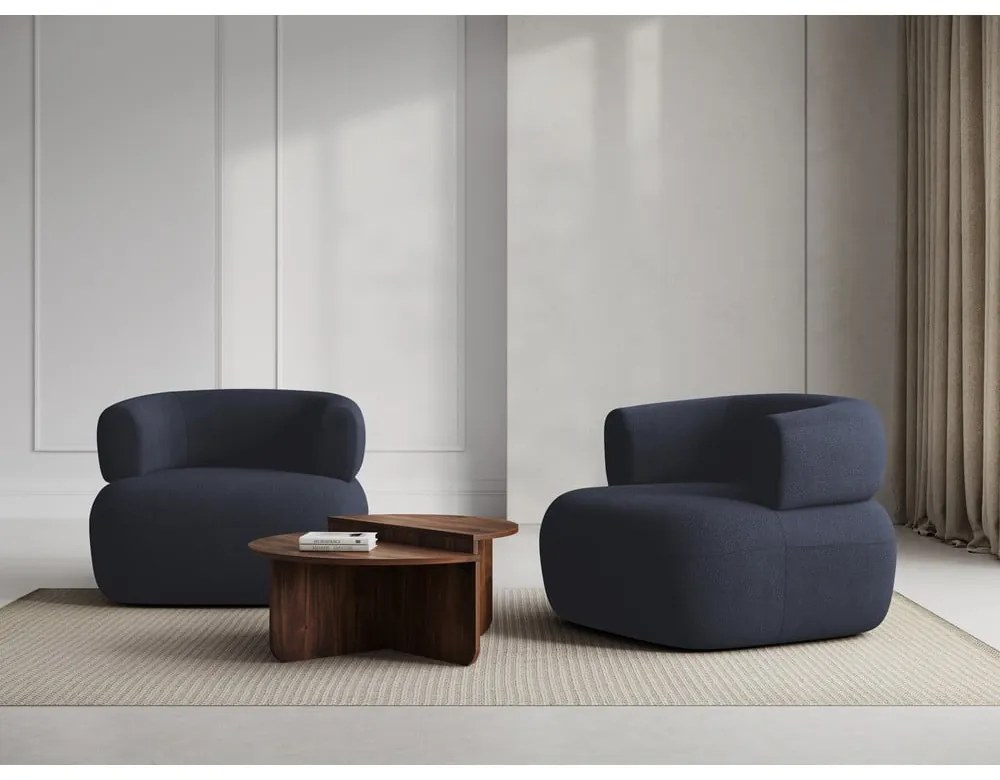 Fotoliu albastru închis cu tapițerie din stofă bouclé Jenny – Micadoni Home