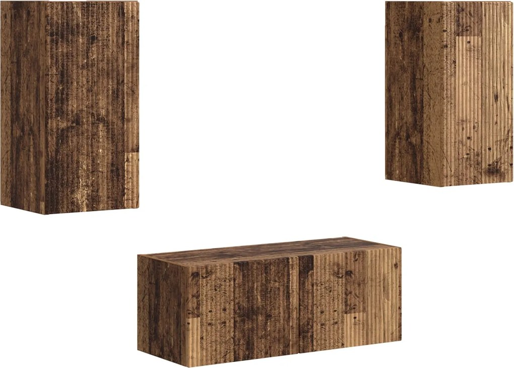 vidaXL Set comodă TV Pe perete 2 pcs Lemn vechi Lemn compozit