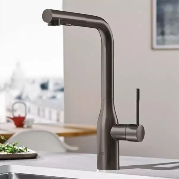 Baterie bucatarie cu dus extractabil Grohe Essence inalta antracit periat Hard Graphite