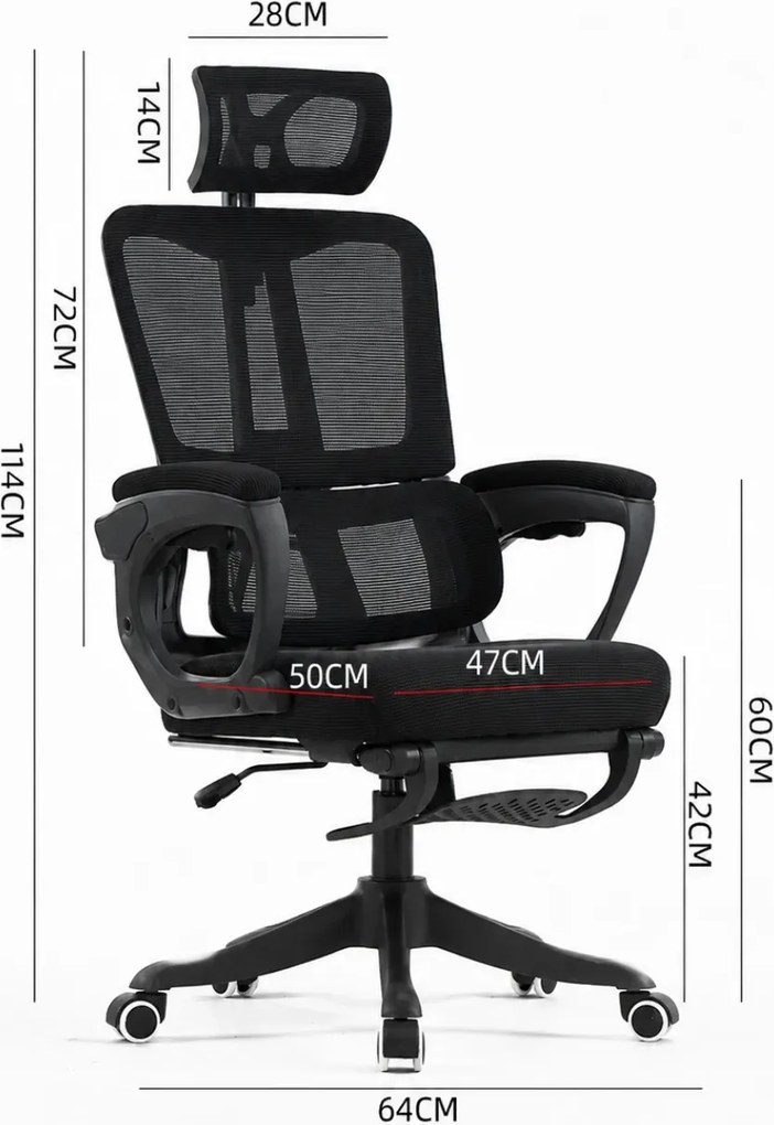 RESIGILAT- Scaun ergonomic cu suport lombar, tetieră reglabilă, suport pentru picioare, pivotant, Mesh, Negru
