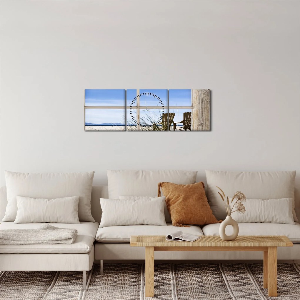 Tablou - Fereastră cu vedere la plajă (cu ceas) (90x30 cm)