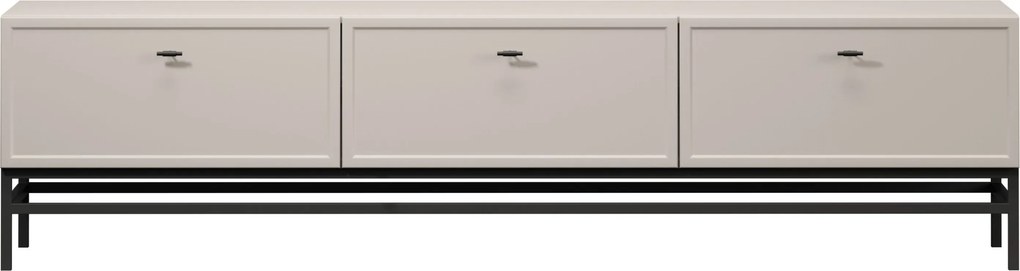 Comodă TV cu sertare Lorini 200 cm - cașmir / mânere negre T-bar / cadru
