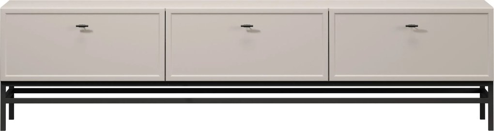 Comodă TV Lorini 200 cm cu sertare - culoare cașmir / mânere tip T-bar și cadru negre
