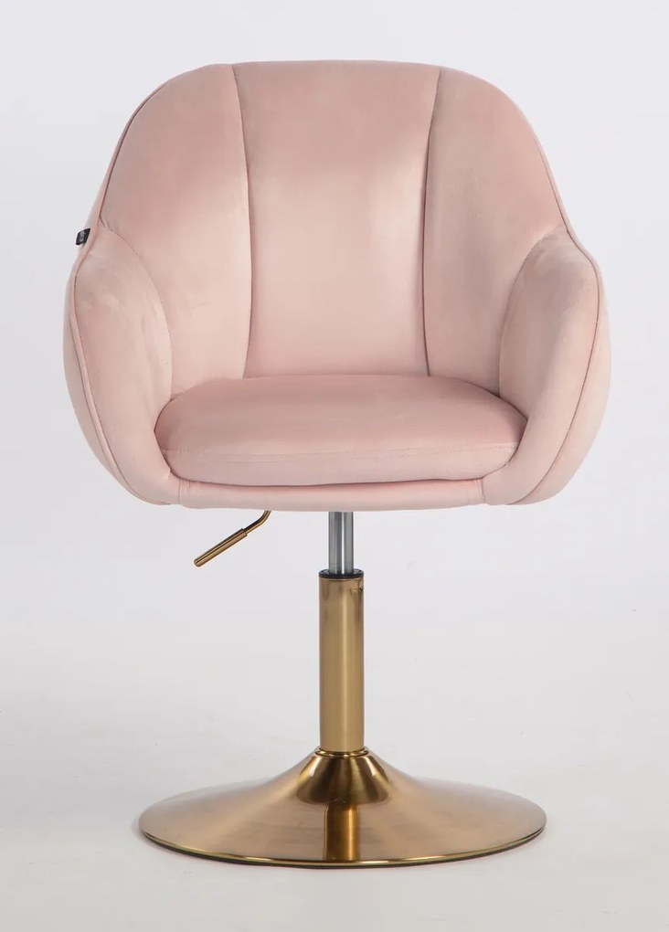 HR2055N Scaun Roz Pudra din Catifea cu Bază Aurie
