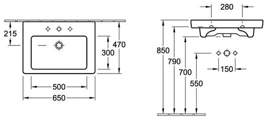 Lavoar pentru mobilier Villeroy &amp; Boch, Subway 2.0, 65 x 47 cm, alb alpin