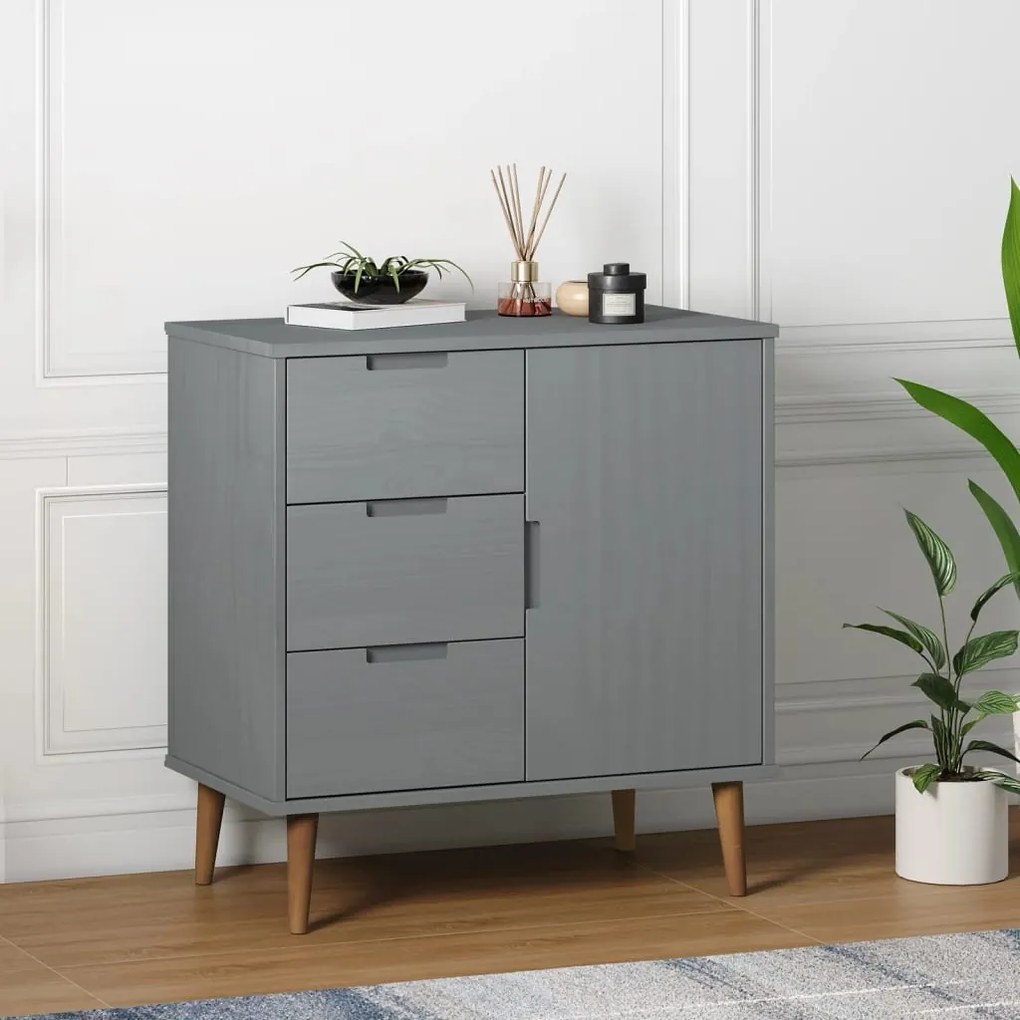 350512 vidaXL Servantă „MOLDE” gri 76,5x40x80 cm lemn masiv de pin