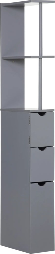 HOMCOM Dulap de Baie din Lemn cu Rafturi și Sertare, 15x33x136 cm, Lemn Natural | Aosom Romania