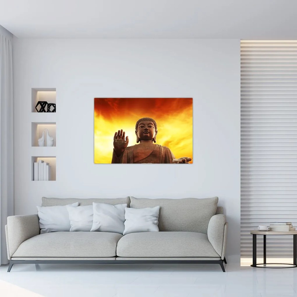 Tablou - Buddha cu fundal roșu și galben (90x60 cm)