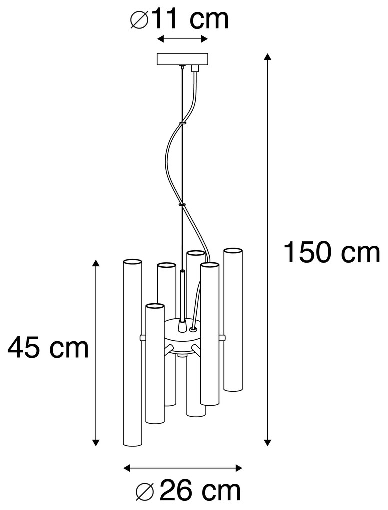 Lampă suspendată Art Deco neagră cu 12 lumini - Tubi