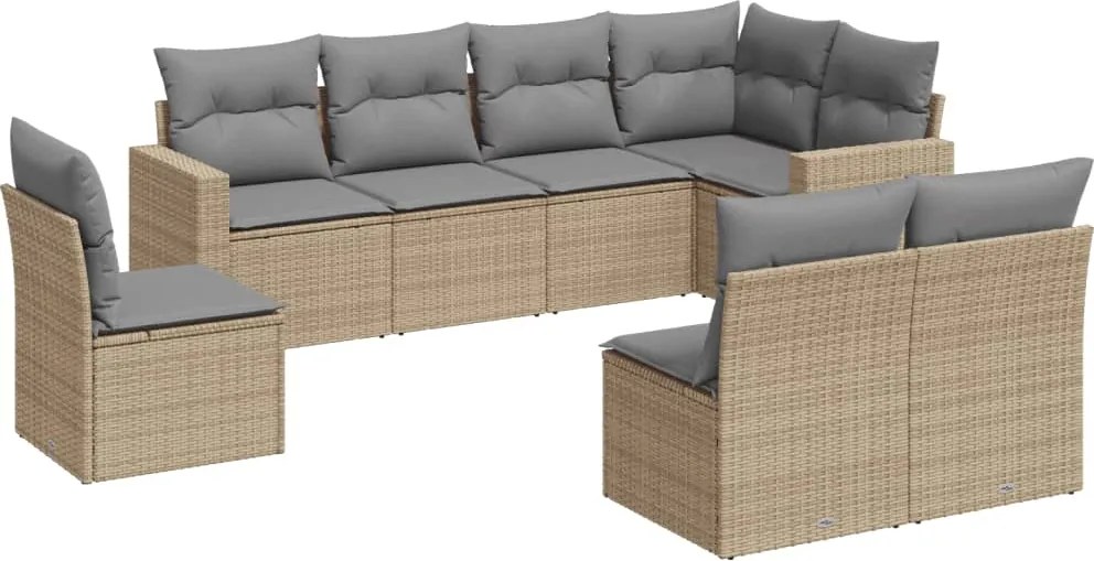 vidaXL Set canapele de grădină, 8 piese, cu perne, bej, poliratan