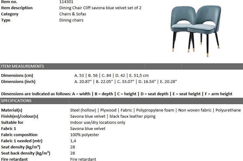 Set de 2 scaune design elegant Cliff, albastru 114301 HZ