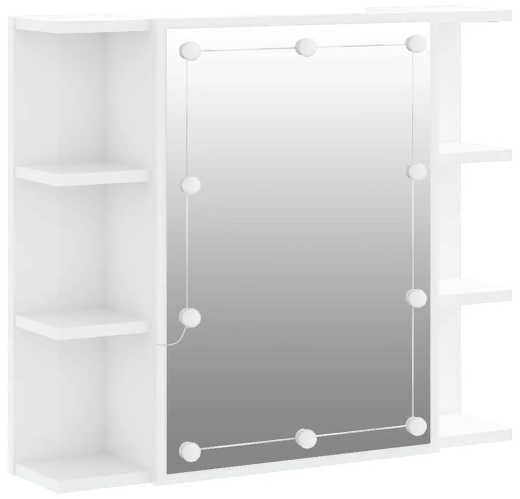 808879 vidaXL Dulap cu oglindă și LED, alb extralucios, 70x16,5x60 cm