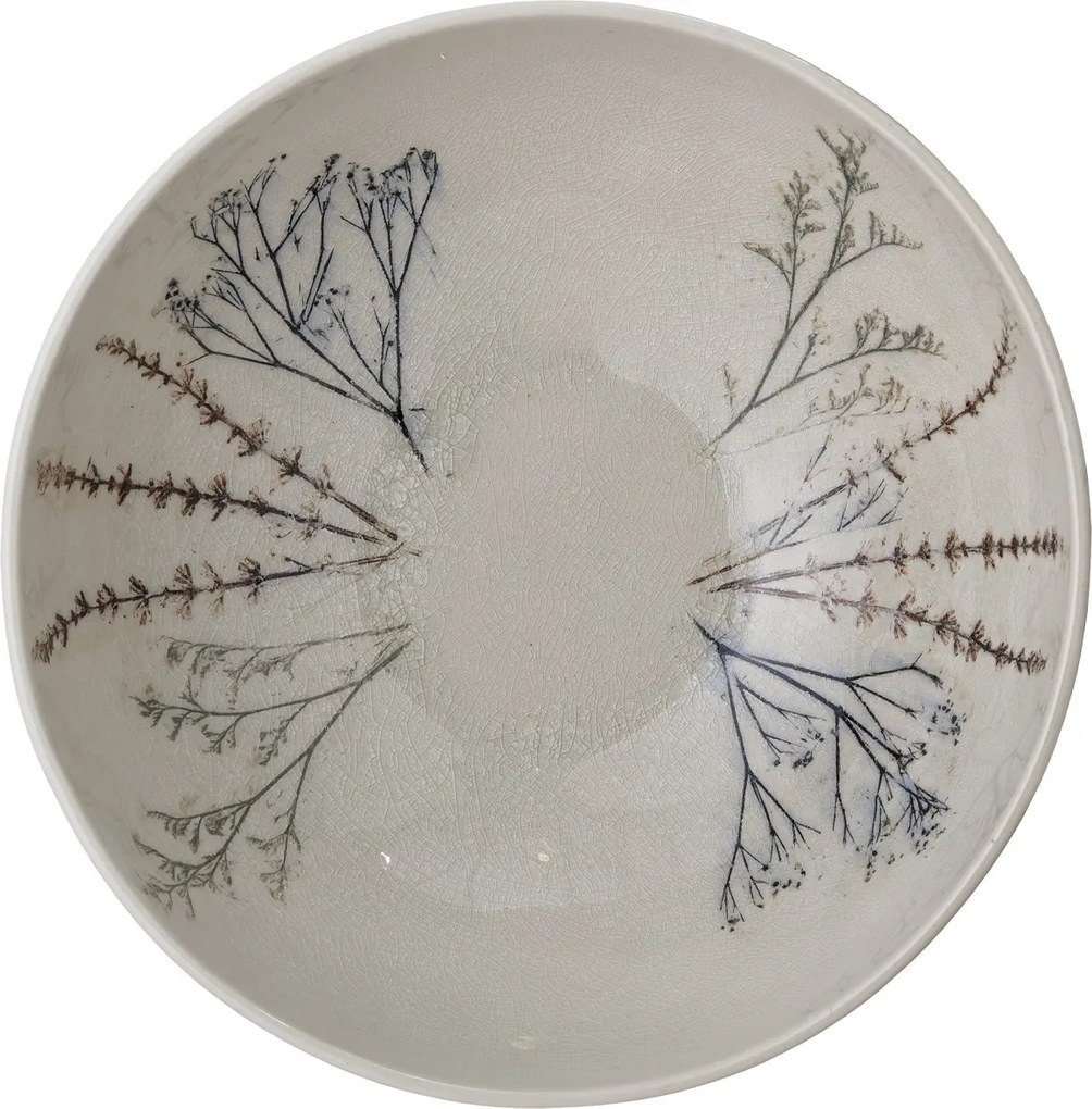 Bol de servire din ceramică, natur, cu ilustrații botanice pictate manual, 30.5x11 cm, „Bea"