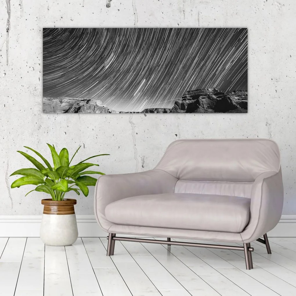 Tablou albnegru cu cerul și stele (120x50 cm)